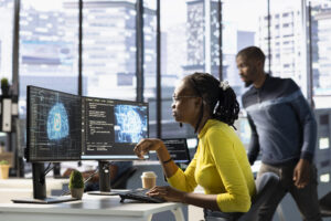 computer scientist conducting tests to ai optimize machine learning