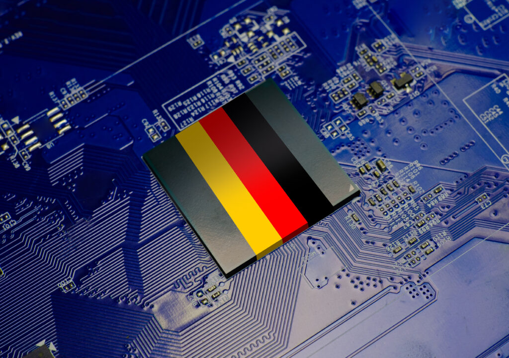 flag of germany on cpu operating chipset computer electronic circuit board