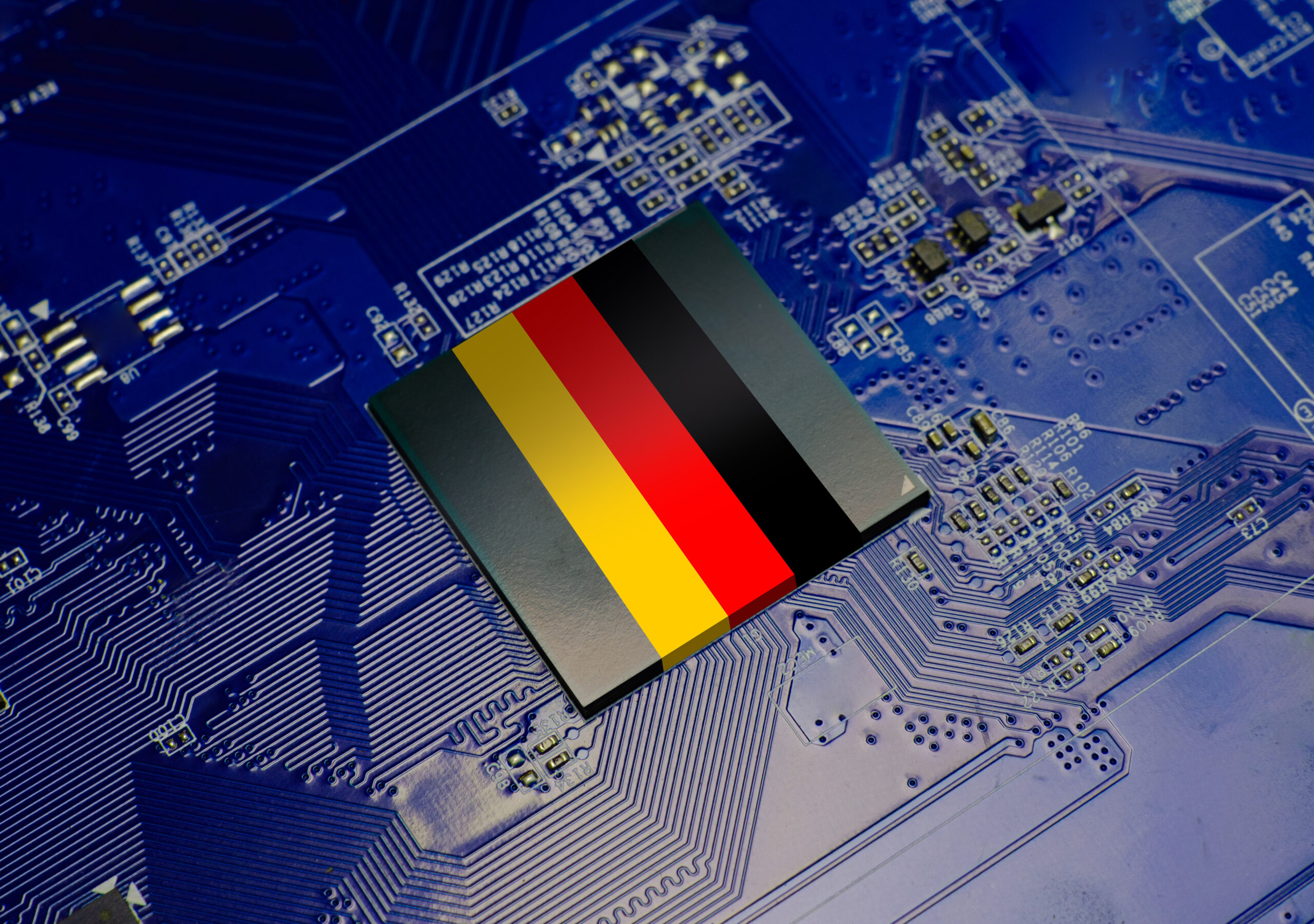 flag of germany on cpu operating chipset computer electronic circuit board