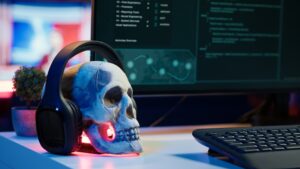 technology in apartment used for deploying ddos attacks scripts, close up