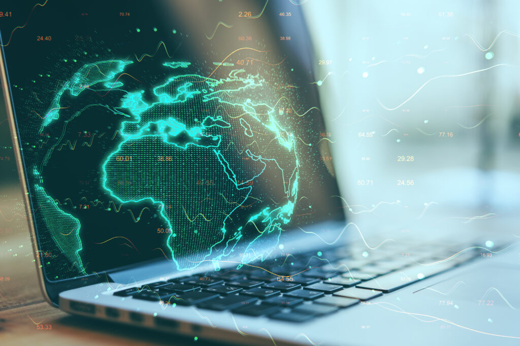 close up of laptop with digital map global busine 2025 10 15 06 18 12 utc