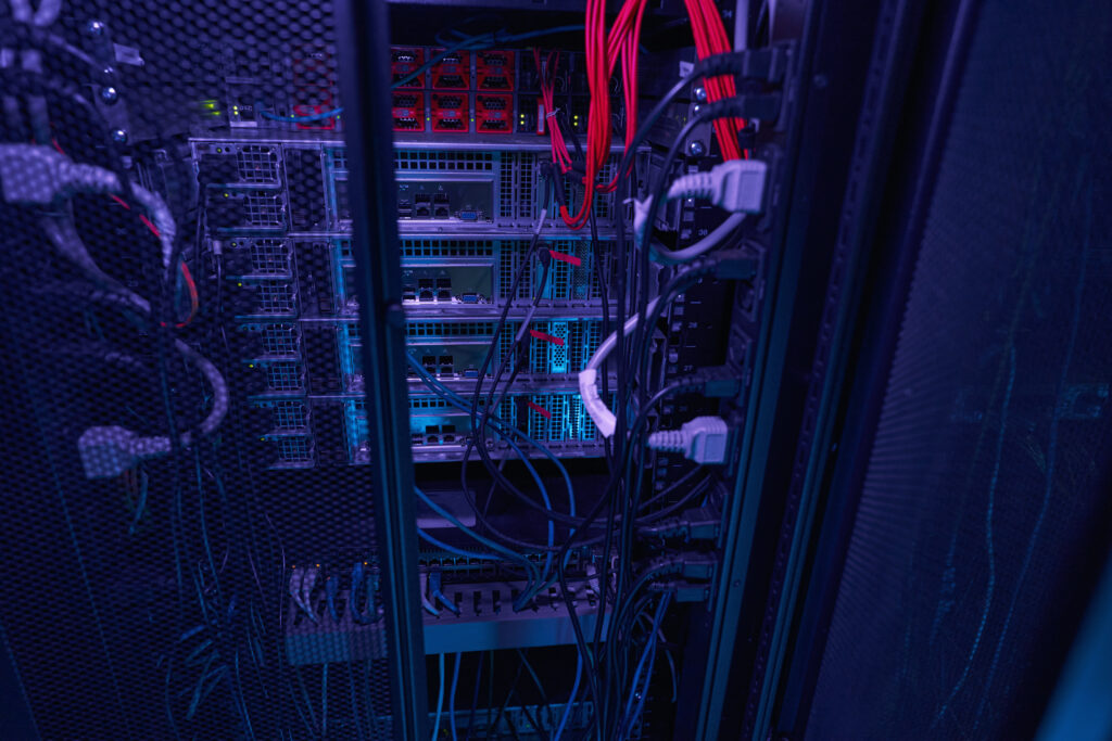 photo of hardware in internet data center room