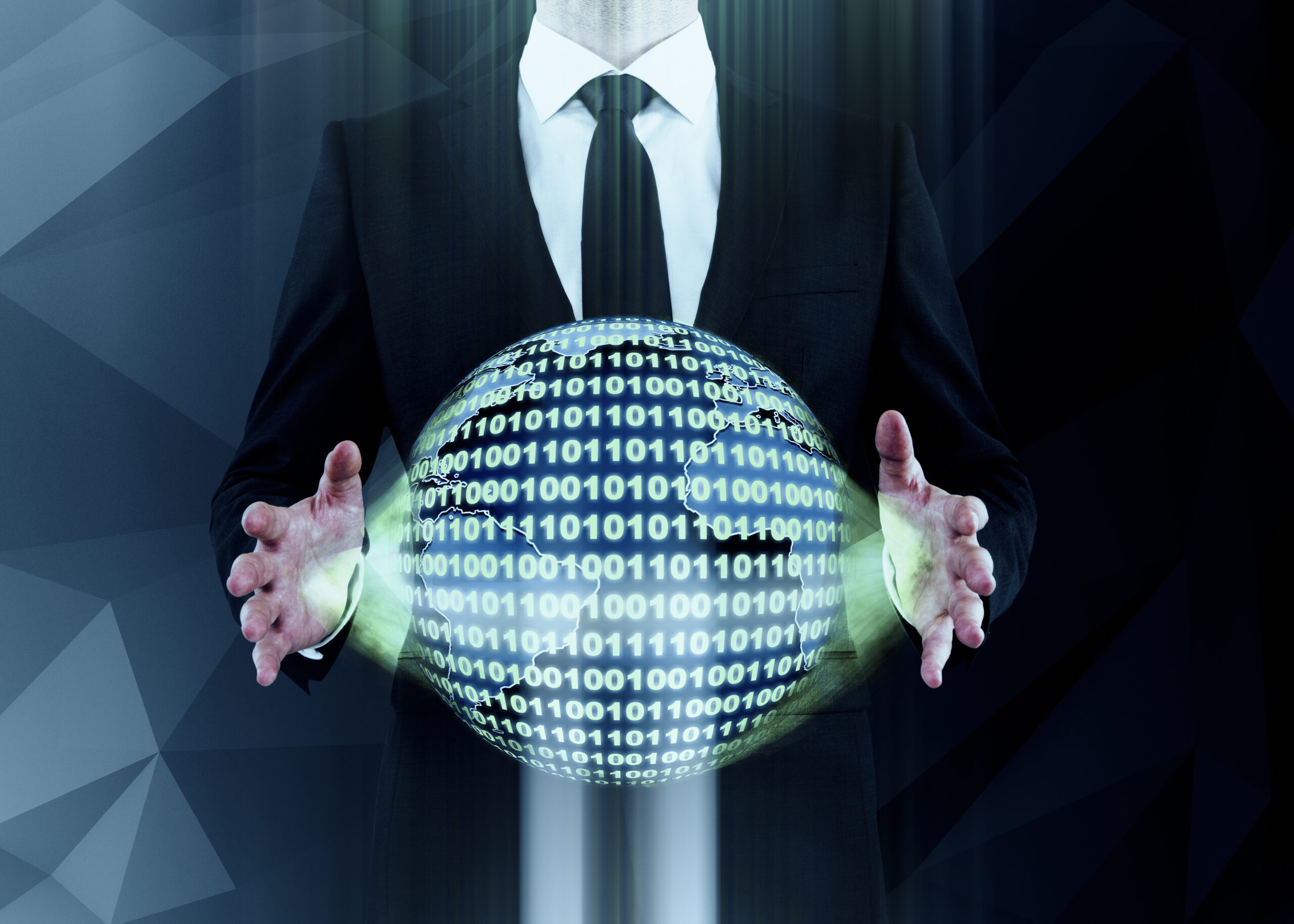 businessman holding abstract binary code sphere on 2026 01 11 08 46 58 utc